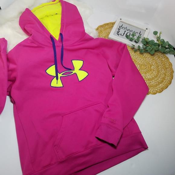 Under Armour Tops - Under Armour Hoodie Women Large Pink Neon Yellow